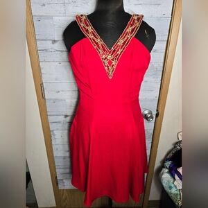 Vtg 90s Jessica McClintock Gunne Sax Racerback V Neck Sequined Red Dress